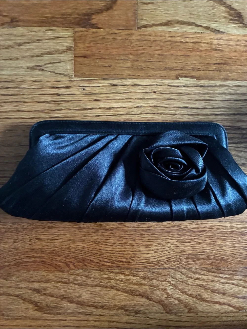 Source Unknown Black Satin Rose Evening Clutch